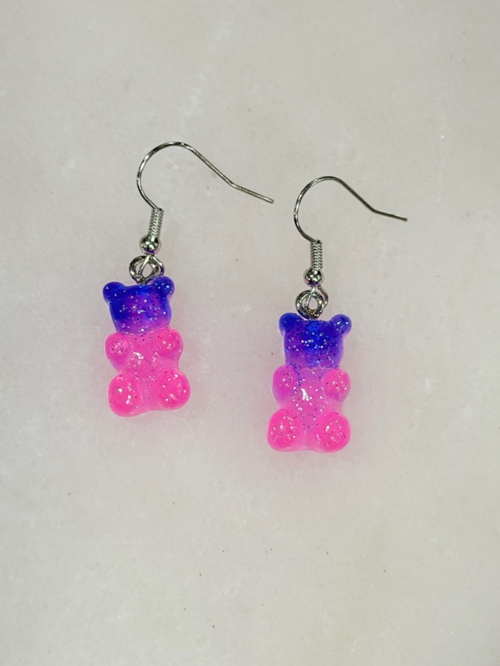 Pink & Purple Ombre Gummy Bear Earrings Glitter Kawaii Candy Resin Jewelry
